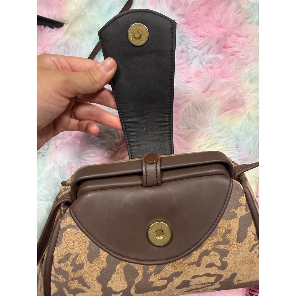 Vintage Brown Suede Camo Print Shoulder Bag Small Y2K Purse - Picture 8 of 13